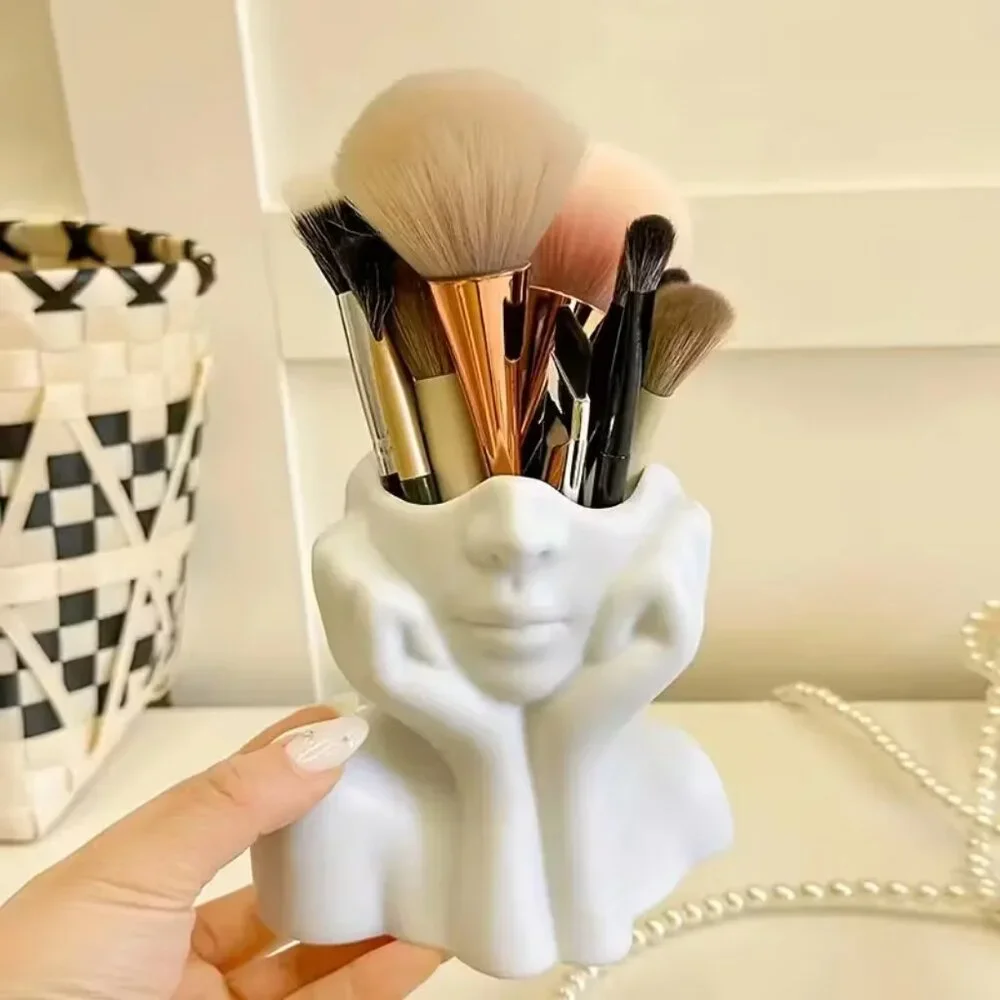 Half Face (White) Open Top Makeup Brush Holder (BRAND-NEW & SO CUTE!)